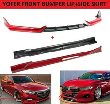 3Pc Front Bumper Lip Splitters + Side Skirt Yofer Red For Honda Accord 2021-2022 - £263.18 GBP