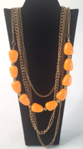 Orange Bead Gold Tone Multi Layer Paparazzi Chain Necklace 22" - $8.59