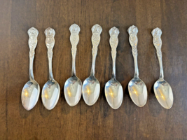7 Antique Wm Rogers &amp; Son State Spoons Souvenir Eagle Silverplate PA NY IN OR WA - £16.73 GBP