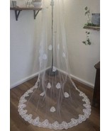 Beautiful Net Cathedral Length Wedding Veil Featuring Appliquéd Scaloped... - £58.40 GBP