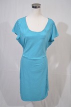 The Limited Size XXL Teal Blue Striped Short Sleeve Knee Length Shift Dress - £7.07 GBP