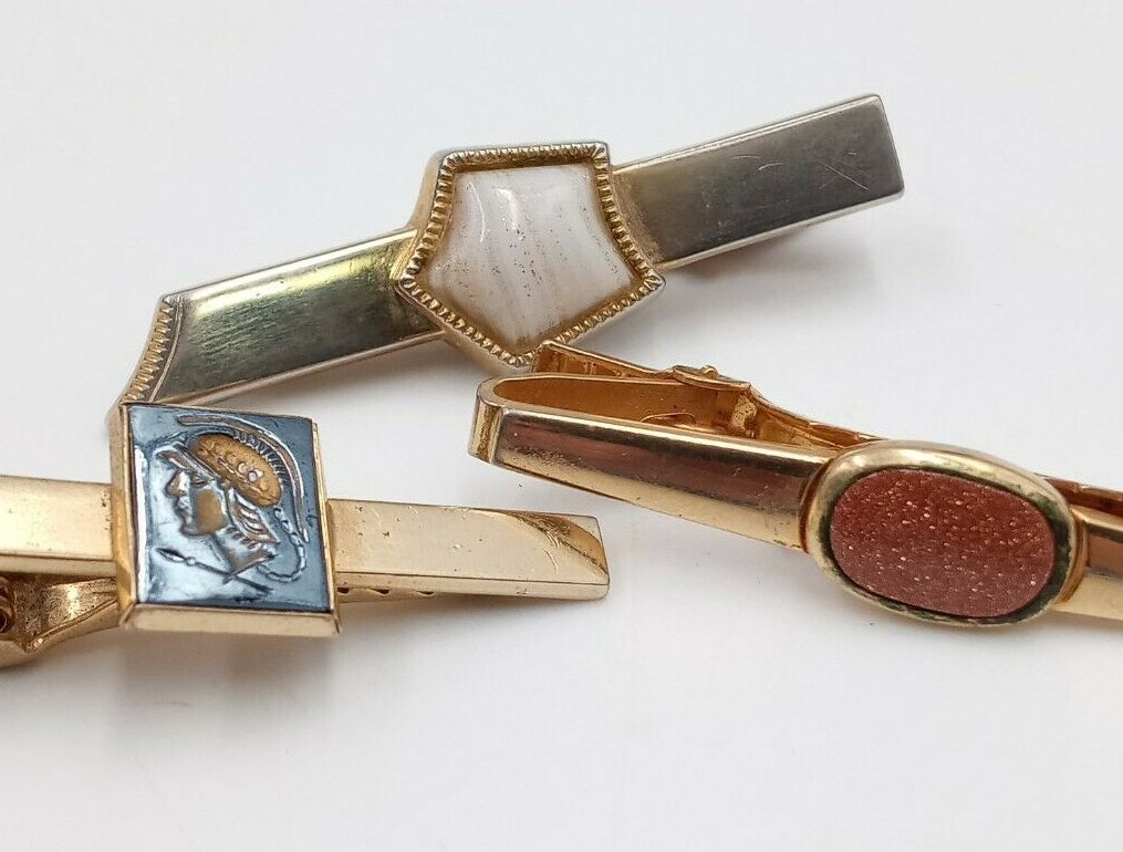 Lot of 3 Anson Tie Clips Gold Tone Vintage - $31.21