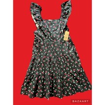 Cherry Print Retro Style Dress Spring Rockabilly With Flutter Strap Sleeves - £17.38 GBP