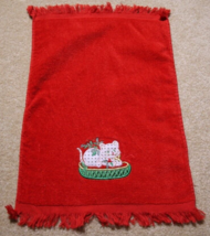 Christmas Hand Towel Red White Kitten Cat 17x11 inch 100% Cotton - $6.88