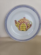 Vintage Display Plate with Yellow and Burgundy Teapot 10.5 Inches - $14.85