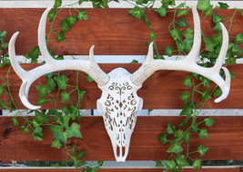 Large Vintage Filigree Design Hanging Buck Deer Head Skull Wall Decor 3D Art - $79.99