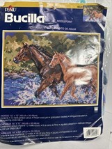 Vintage Bucilla Horses Needlepoint Kit 4824 16” X 12” Started Yarns Sorted - $40.58