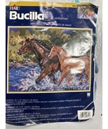 Vintage Bucilla Horses Needlepoint Kit 4824 16” X 12” Started Yarns Sorted - £31.83 GBP