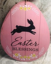 Easter Blessings. Welcome Hanging Wood Egg Shaped Sign. Easter’s Day. Gr... - $16.73