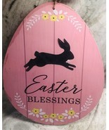 Easter Blessings. Welcome Hanging Wood Egg Shaped Sign. Easter’s Day. Gr... - $16.73