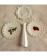 VTG Signed Scalloped Edge Milk Glass Hand Painted 7.5&quot; Plates, Incl. Bud... - £24.85 GBP