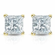 0.50CT Princess Cut Genuine G/SI2 Diamonds 14K Solid Yellow Gold Stud Earrings - £362.86 GBP
