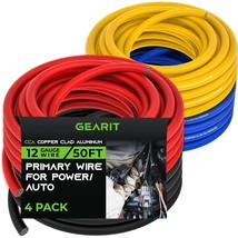 GearIT 12 Gauge Wire (50ft Each- Black/Red/Blue/Yellow) Copper Clad Aluminum CCA - £36.70 GBP