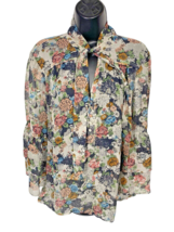 Lauren Conrad Size XXL Tie Neck Tunic Top Floral Sheer Whimsigoth Flowy Sleeve - $18.49