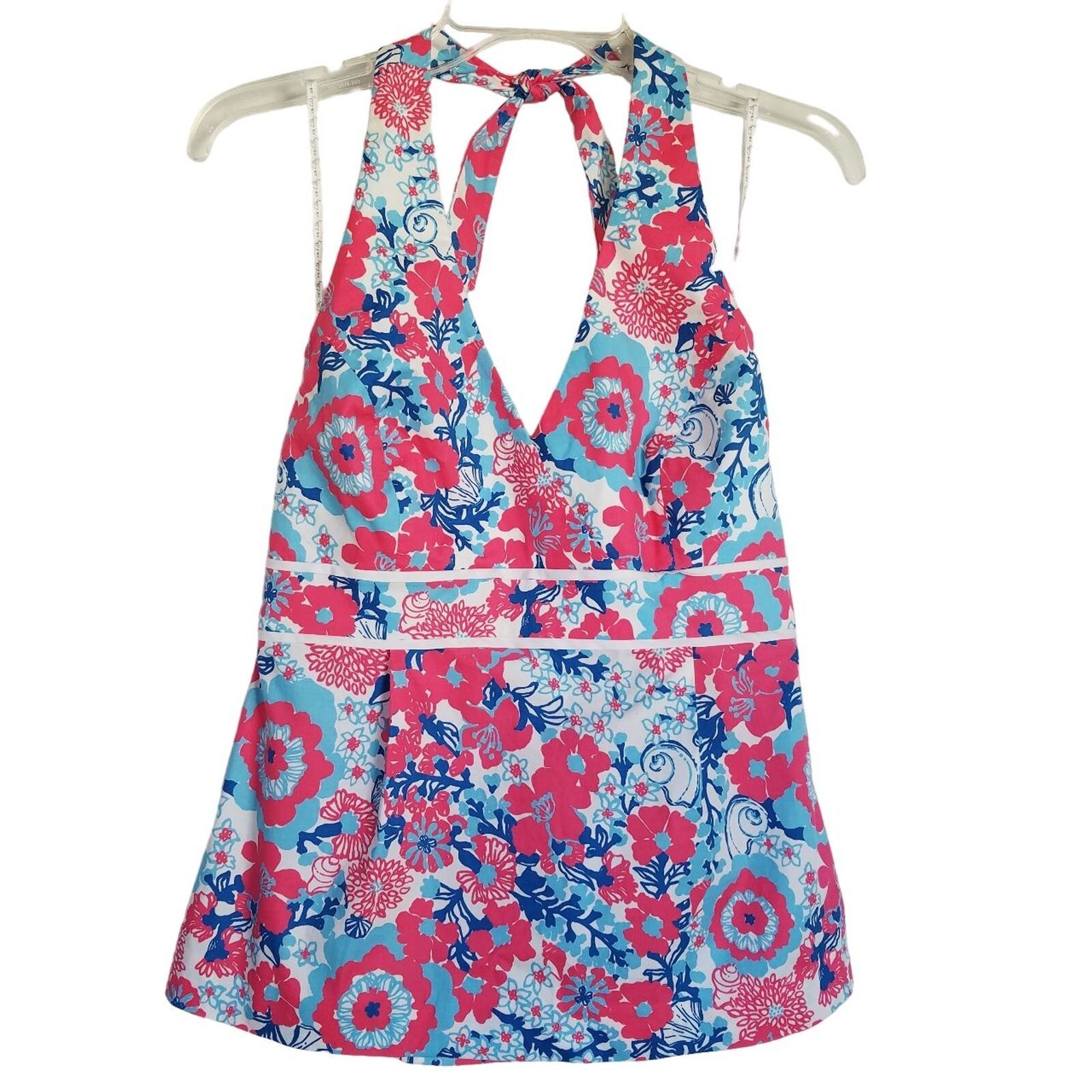 Primary image for Lilly Pulitzer Willa Halter Top Size 6 Shell Yeah Pink Blue Floral New $138