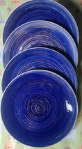 Set of Four (4) ~ Mainstays ~ 10.5&quot; Dia ~ Blue Swirl Stoneware Dinner Pl... - £35.87 GBP