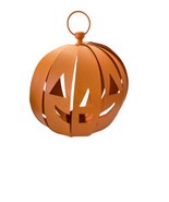 VTG Halloween Metal Hanging Pumpkin Lantern Orange Jack-O&#39;-Lantern Candl... - $19.80