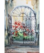 SanTelmo Buenos Aires Acrylic Flowers behind Gate painting signed TJmard... - €74,27 EUR