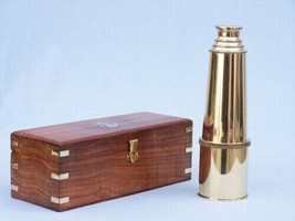 Antique Brass Telescope With Wood Box Admiral&#39;s Spyglass Navy Chrome Fin... - £96.07 GBP