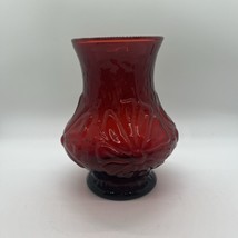 Vintage Anchor Hocking Rainflower Royal Ruby Red Flower Vase Glass 5.5&quot; MCM - $15.47