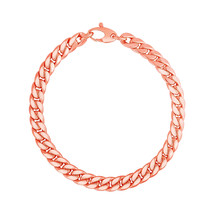 Pink Cuban Link Bracelet, 14K Rose Gold, lobster clasp, womens jewelry - £389.26 GBP