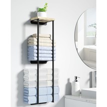 Towel Racks For Bathroom, 2 Tier Wall Towel Holder With Wood Shelf, Meta... - £34.59 GBP