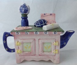 Vintage Artist Cabinet Vanity Dresser Teapot Decorative Ceramic Pink Cobalt Blue - £19.71 GBP