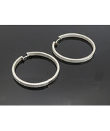 925 Sterling Silver - Sparkling Topaz Encrusted Round Hoop Earrings - EG... - £41.58 GBP