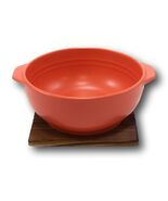 Japanese Red Donabe Ceramic Hot Clay Pot Bowl Casserole 32oz With Wooden... - $648.44 MXN