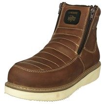 Mens Light Brown Work Boot Leather Slip Oil Resistant Zipper Wedge Sole ... - $59.98