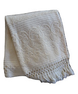 Carrara Ivory Fringed Large Hand Towel Scroll Pattern Border - £34.93 GBP