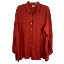 Chicos Design 3 Linen Tunic Shirt Women XL Button Pocket Front Long Slv Collared - £14.38 GBP