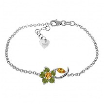 Galaxy Gold GG 0.87 CTW 14k Solid White Gold Flower Bracelet Citrine Peridot - £599.39 GBP