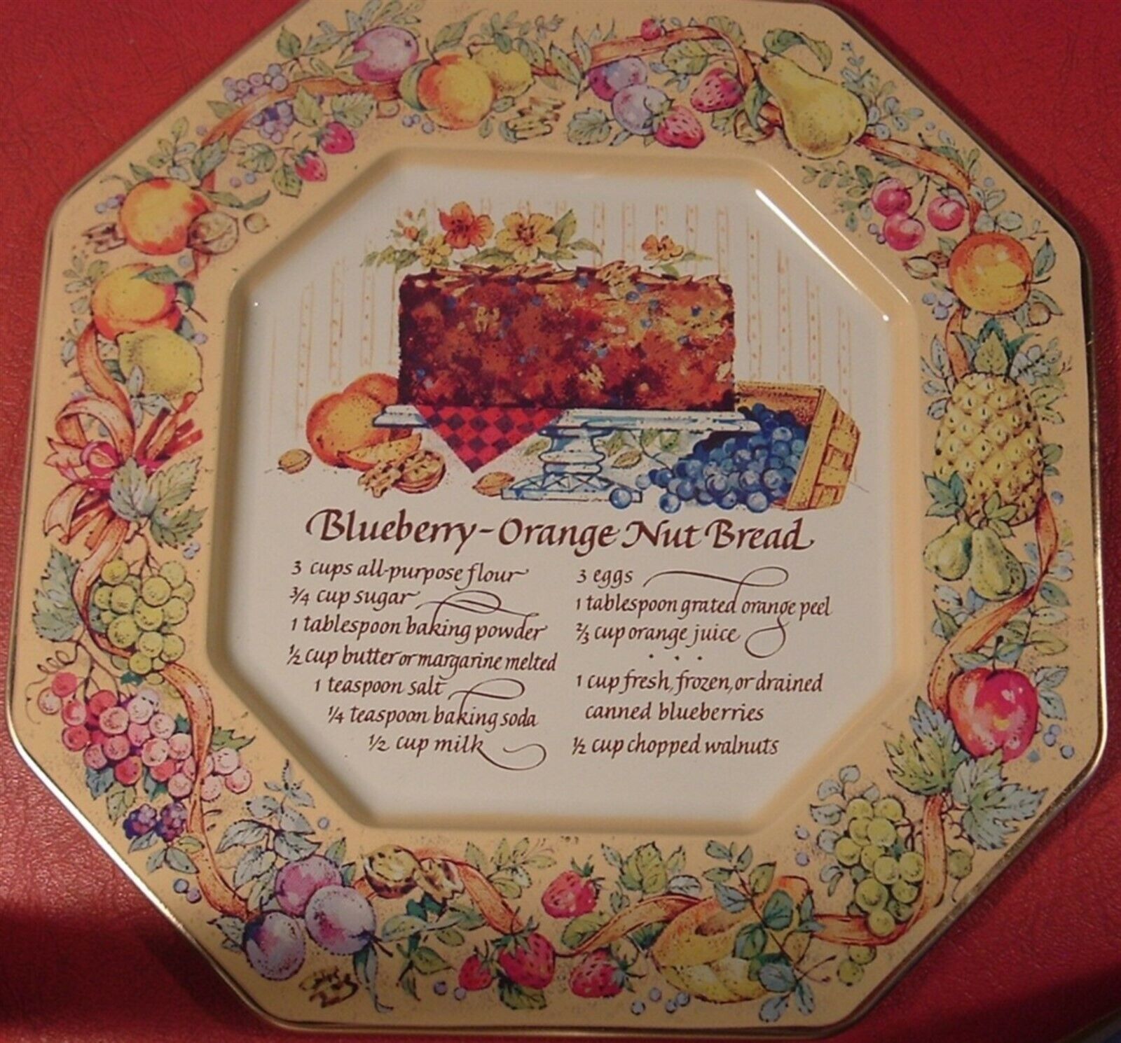 VINTAGE AVON TIN TRAY &#39;BLUEBERRY-ORANGE NUT BREAD&#39; RECIPE 1982 - $4.00