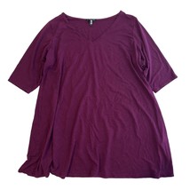 Eileen Fisher Women Purple V-Neck 3/4 Half Sleeve Flowy Tunic Top Womens 1X - £15.74 GBP