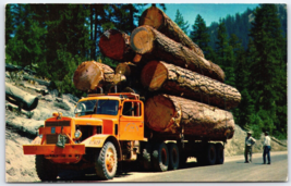 Postcard Diesel Logging Truck Loaded Vtg Roundated 1962 - £5.52 GBP