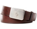 Polo Ralph Lauren Men&#39;s Belt, Vacchetta Leather Logo Plaque Dark Brown-34 - $29.99