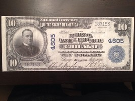 Reproduction $10 National Bank Note 1902 National Bank The Republic Chicago, IL - $3.99