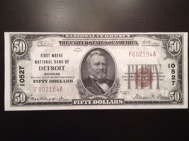Reproduction $50 National Bank Note 1929 1st Wayne National Bank Detroit... - $3.99