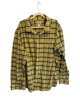 LL BEAN Mens Slightly Fitted Flannel Shirt Yellow Green Plaid Button Up ... - £19.15 GBP