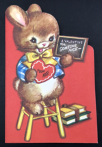 1950s Rust Craft Bunny Rabbit Student Anthropomorphic Valentine Greeting... - £8.11 GBP