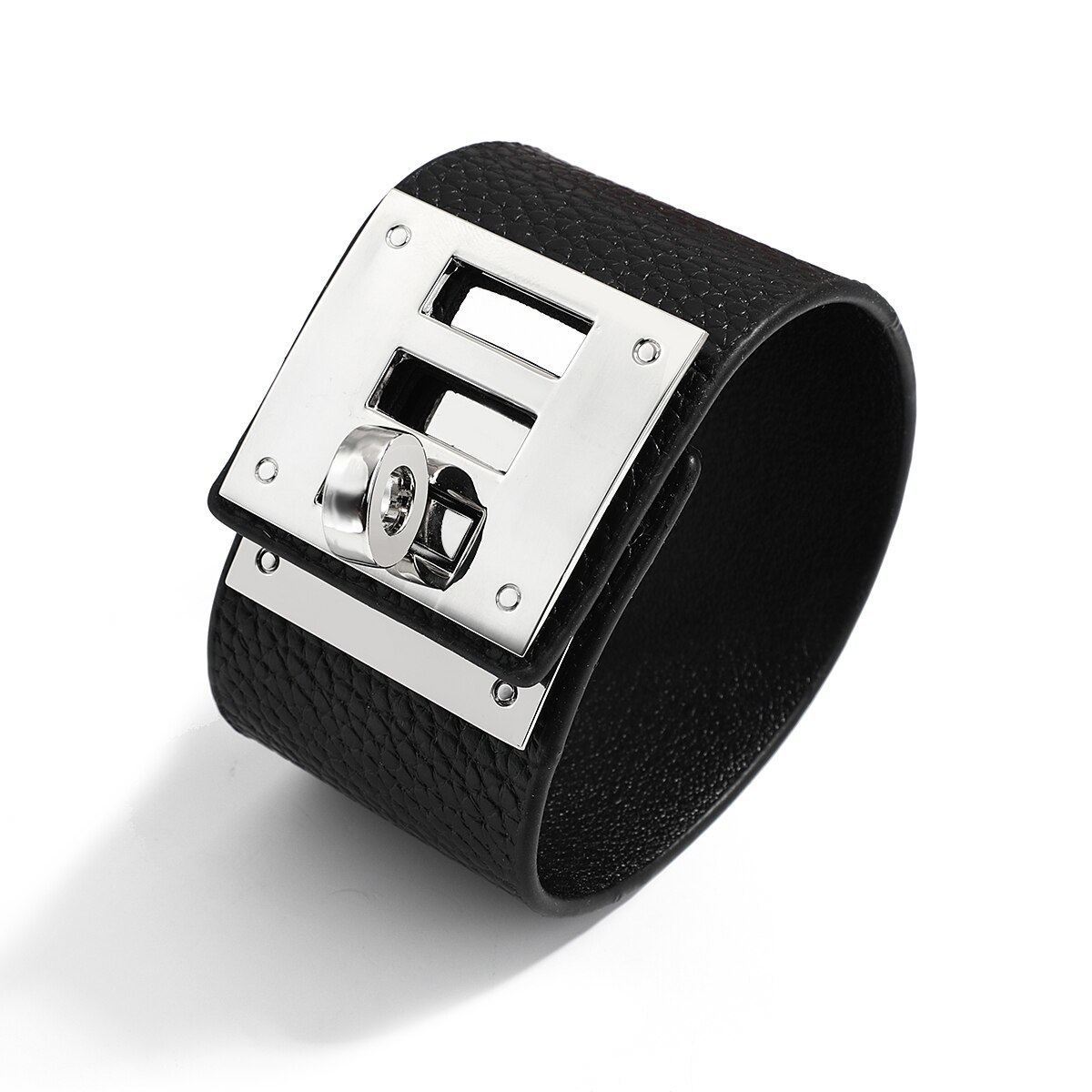 Primary image for Vintage Wide Leather Cuff Bracelets Adjustable Metal Button Buckle Wide Wrist Br