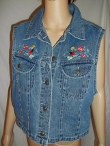 VTG.STUDIO WEAR Wome&#39;s Denim Jean Vest Button Front Closure Embroidery,L... - $15.83