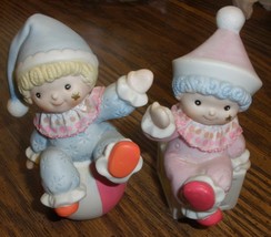 Homco baby clown figurines in pink and blue - £5.59 GBP