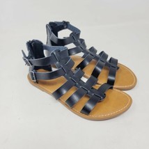Amazon Essentials Womens Sandals Sz 6 M Gladiator Flats Leather Black - £24.17 GBP