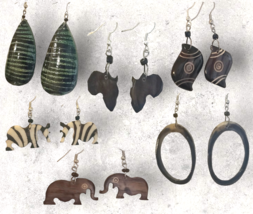 African Batik Carved Ethnic Earrings Elephant Zebra Africa Handcrafted NWOT - £7.46 GBP+