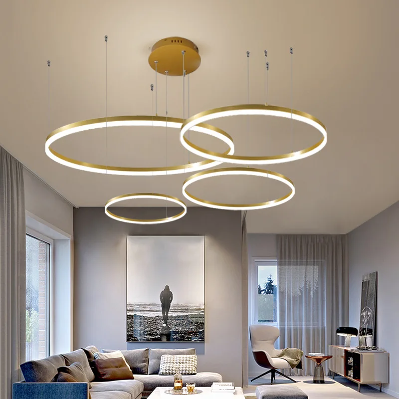  ring led pendant lights dimmable for bedroom table dining living room chandelier hoops thumb200