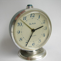 Slava Vintage Alarm Clock Ussr Russia 1970s Blue Side &amp; Back Cover Working - £22.92 GBP
