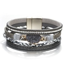 ALLYES Stone Charm Leather Bracelets For Women 2020 Fashion Crystal Ladies Boho  - £9.22 GBP