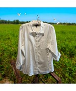 LANDS END Linen Blend White Button Up Womens Sz 3X ~24/26W Roll Tab Slee... - $34.89 CAD